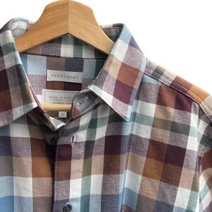 Peregrine Mens Drill Shirt Large Multi Color Check Plaid Made in England L